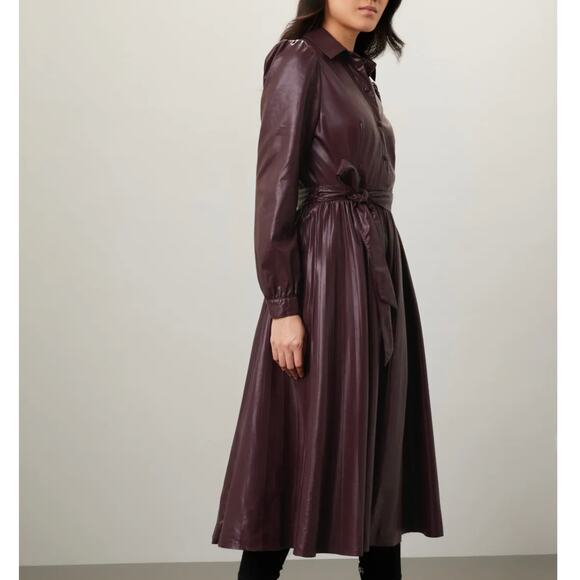 Peter Som Brown Faux Leather Midi Dress Size 10 Fit n Flare Career Designer $430 - Picture 2 of 11